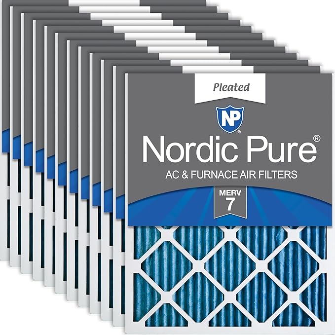 Nordic Pure 14x20x1 (Actual Size: 13 1/2 x 19 1/2 x 3/4) Pleated MERV 7 Air Filters 12 Pack