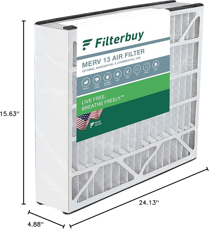 Filterbuy 16x25x5 Air Filter MERV 13 Optimal Smoke & Allergy Defense (1-Pack), Electrostatic Pleated HVAC AC Furnace Filters for Trion Air Bear 255649-105 and More (Actual Size: 15.63 x 24.13 x 4.88)