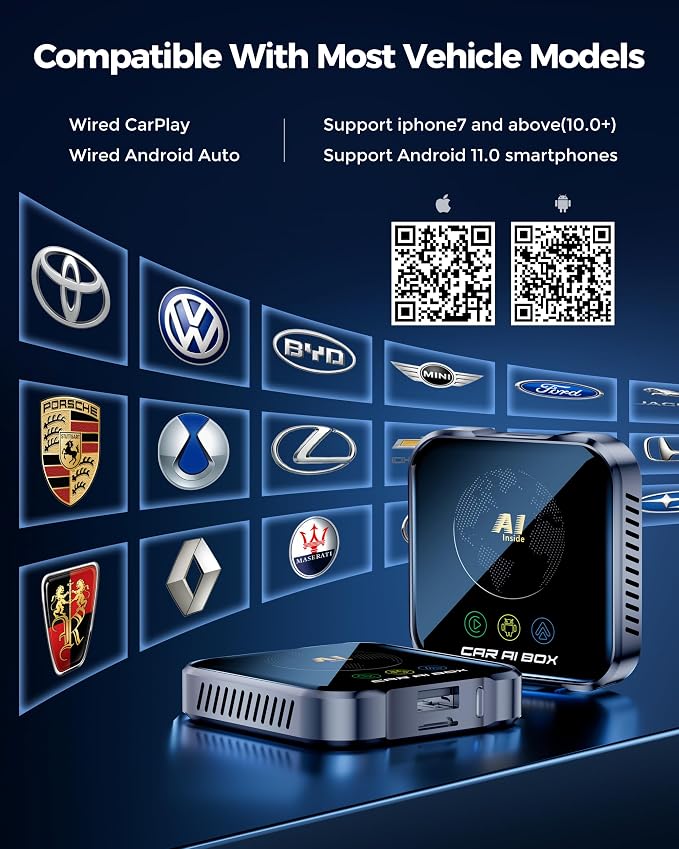 Magic AI Box Wireless CarPlay Adapter, Fast Car Video Box Plug & Play, Easy Setup, Supports Netflix/YouTube/TF Card Streaming Equalizers and More for OEM Wired CarPlay/Android Auto Cars(Tech Gray)