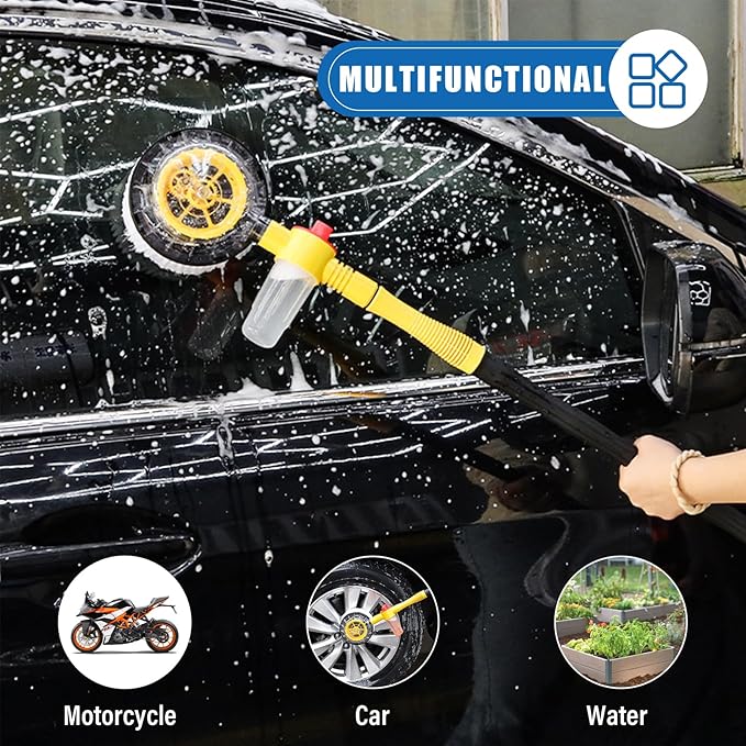 Ziciner Rotating Car Wash Brush, Automatically Foams Auto Wash Brush with Long Handle, High Pressure Washer Gun and Hose Nozzle Car Wash Kit for Cars, Yards, Gardens, Pets