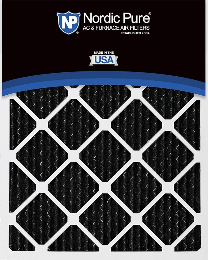 Nordic Pure 25x25x1 (Actual Size: 24 1/2 x 24 1/2 x 3/4) Pure Carbon Pleated Odor Reduction Furnace Air Filters 6 Pack