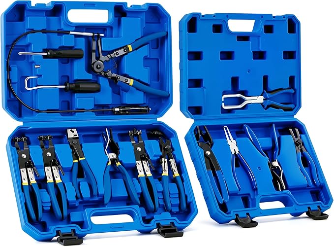 Orion Motor Tech 10pc Snap Ring Pliers Set, Internal & External Circlip Pliers With Bent & Straight Pliers & 14 Piece Disconnect Set with Fuel Filter Caliper Hose Pipe, Bundle
