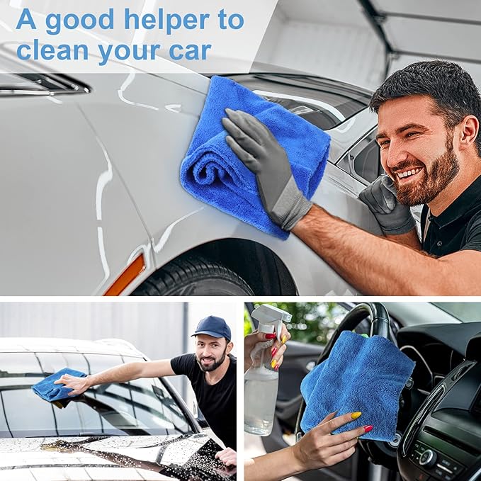 Shimeyao 40 Pcs 16 x 16 Inch Edgeless Microfiber Plush Towels for Cars Detailing Drying Wash Polishing Absorbent Cleaning Cloths, 500 GSM (Dark Blue)