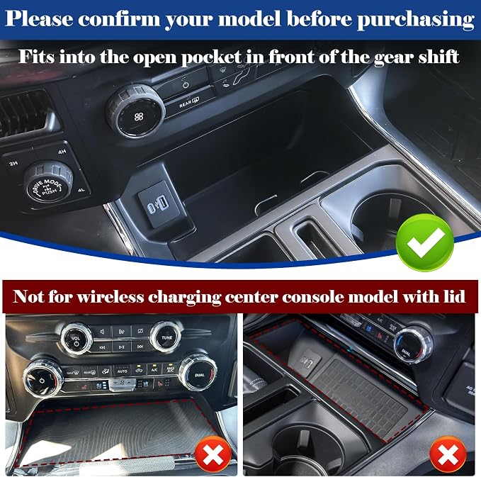 Sinvanho Center Console Organizer Cover for Ford F150 Accessories 2021-2024 2025 & Lightning XLT 2022 2023 2024 and Center Console Cover for 2021-2025 Ford F150 with Work Surface Console