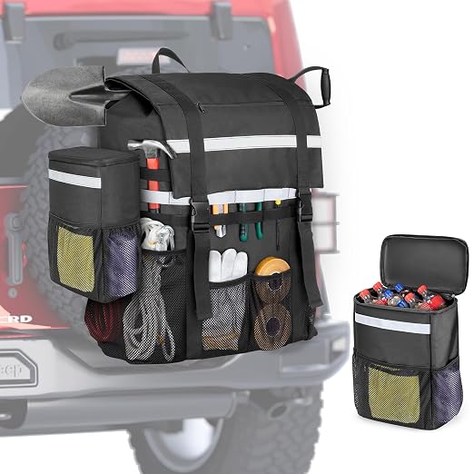 Marscamd Spare Tire Trash Bag with a Car Trash Can, Tailgate Trash Bag for Truck, SUV or Car, Fits Tire up to 40”, Black