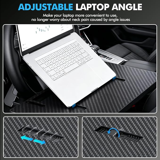 2-in-1 Car Steering Wheel Tray & Seat Gap Storage, Foldable Carbon Fiber Style Table, Ideal for Laptop, Dining, Writing, Fits Standard Round Steering Wheel