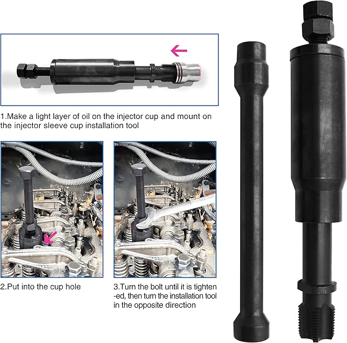 Injector Sleeve Cup Removal Tool and Installation Tool with Parts Kit Compatible with Cat 3126 / 3216B Caterpillar C7 C9 with Style HUEI Injectors