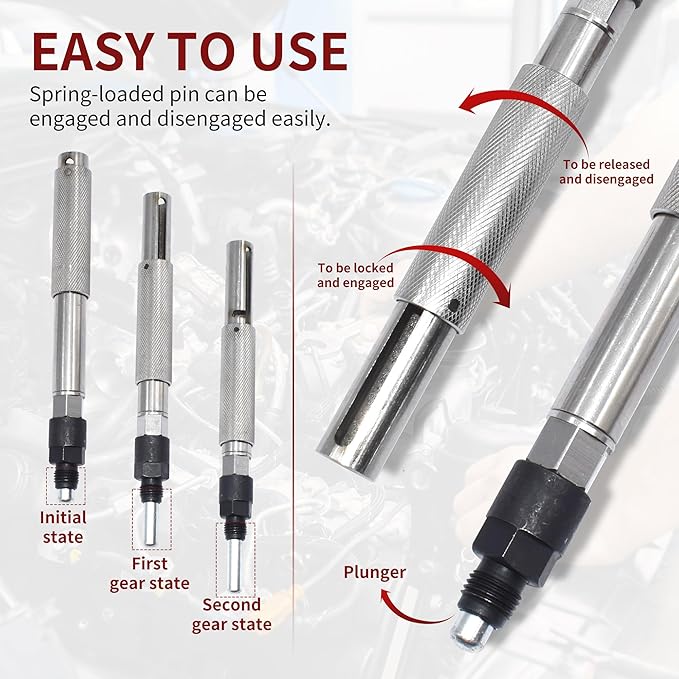 3PCS J-42083 Automatic Timing Pin + 9U-7227 Injector Height Adjustment Gauge Tool + J-38587-A Engine Barring Socket, Compatible with Caterpillar 3406E C-15 C-16