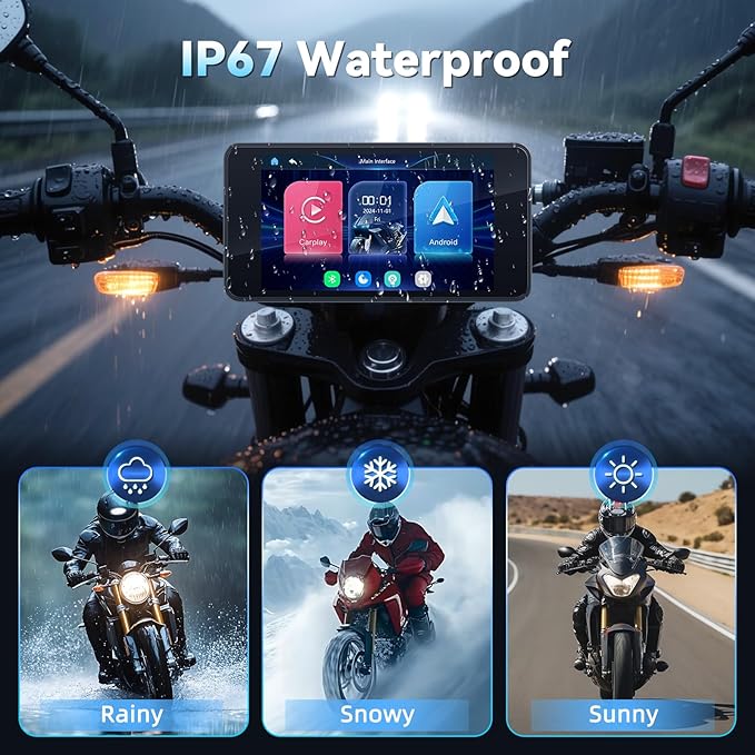 Motorcycle CarPlay Screen with Wireless Apple CarPlay Android Auto,4.7 Inch Waterproof Touch Screen, GPS Navigation for Motorbike Supports GPS Navigation/Mirror Link/Bluetooth Transmission