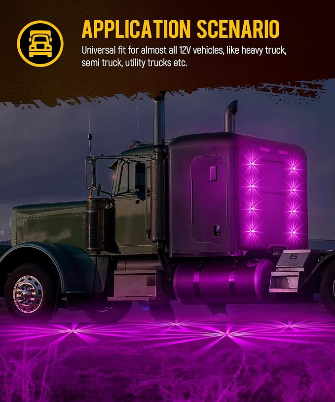 Partsam 2Pcs Glass Watermelon Lights [Patented] Clear Lens Light Purple LED Side Marker Clearance Lights with Bezel Replacement for Kenworth Peterbilt Freightliner Trucks