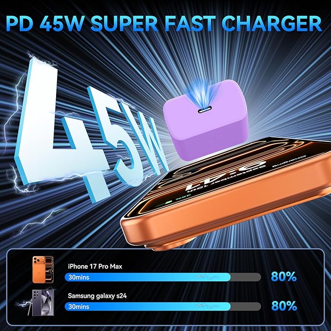 Phone 17 16 Pro Max Charger Fast Charging, 45W Super Fast USB C Charger Block with 10FT Extra Long Fast Charging Cable for 17 16 Pro Max/17 16/16 Plus,15 Pro Max/15 Pro/15, Android Phone-Purple