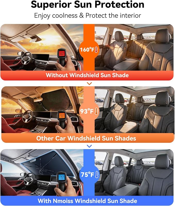 Nmoiss [Vinyl Coating Heat Shield] Windshield Sun Shade Umbrella Custom for BMW 3-4-5-Series, Protect Car from Sun Rays & Heat Damage Keep Cool and Protect Interior