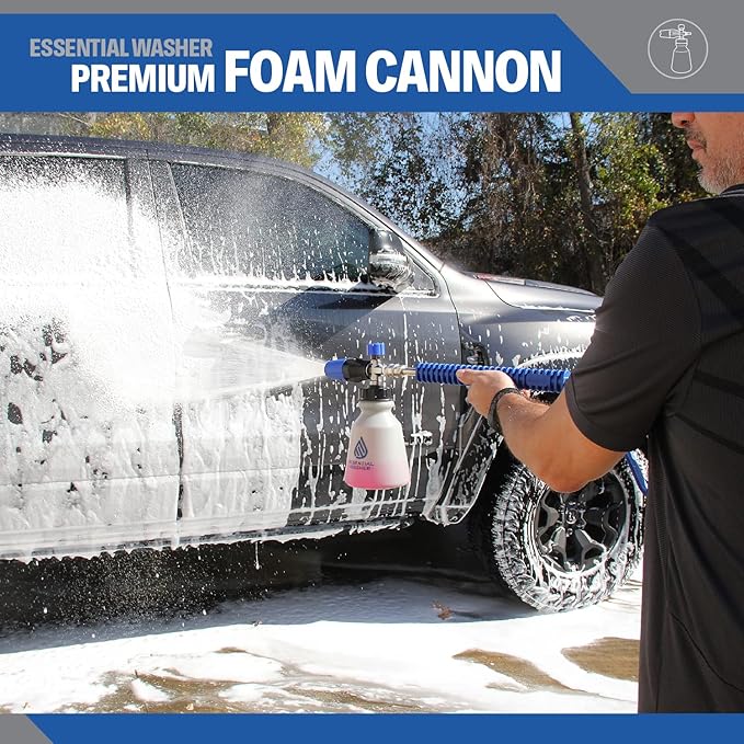 Essential Washer Premium Foam Cannon Pressure Washer | 90 Degree Adjustable Spray Nozzle Car Foam Sprayer | Stainless Steel QC Plug