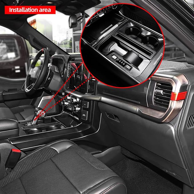 BETTERHUMZ Central Control Gear Shift Panel Cover Sticker Compatible with Ford F150 2021 2022 2023 2024 2025 for Alcantara Carbon Leather Car Interior Accessories (Carbon Leather)