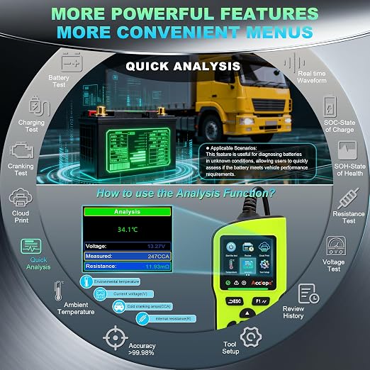 BT90 PRO 2-360Ah Battery Tester with Cloud Printing, 30-3800 CCA, 6V/12V/24V Digital Analyzer, SOH/SOC/Volt/Res/Cranking&Charging Test, Real‑Time Ambient Temp, AGM/EFB/Gel/Li