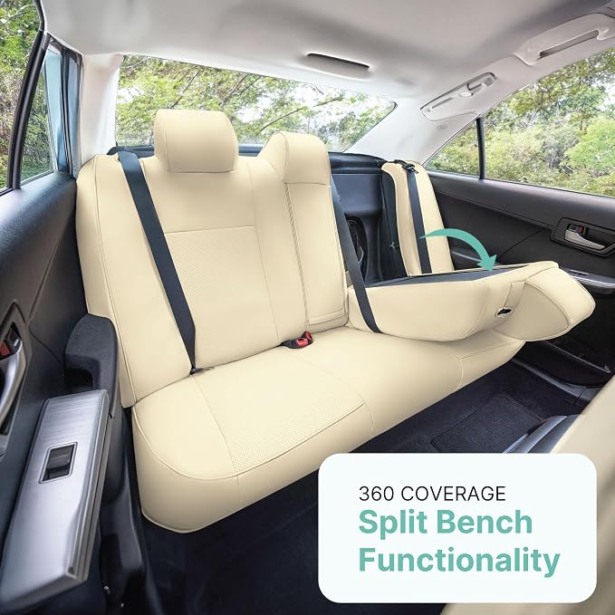 FH Group Custom Fit Seat Covers for 2012-2017 Toyota Camry, Car Seat Covers Rear Set, Solid Beige Faux Leather Seat Covers, Waterproof Car Seat Cover, Toyota Accessories, Car Seat Covers for Sedan