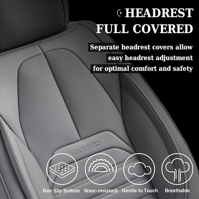 Coverado Seat Covers, Car Seat Covers Front Seats, Automotive Seat Covers, Waterproof Nappa Leather Car Seat Cover, Car Seat Cushion, Gray Seat Covers Carseat Cover Universal Fit for Most Cars