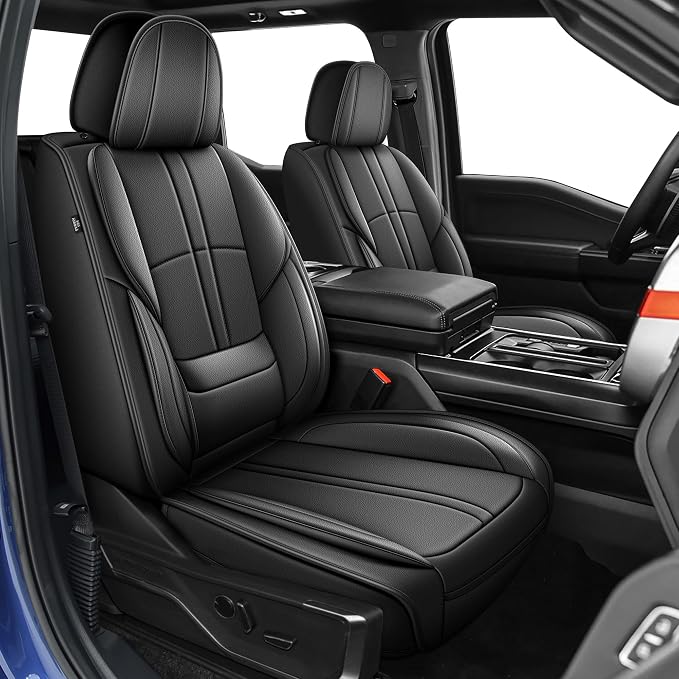for Ford F150 Seat Covers 2009-2024 2025 2026 | F250 F350 F450 2017-2025 2026 Seat Covers Super Duty, Leather Waterproof, Custom Fit for Ford(2 Front Set, Black)