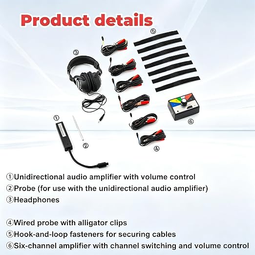 Chassis Ears Automotive Stethoscop Kits with Headphones, 6 Channel Car Engine Noise Finder Mechanic Stethoscope with Headset