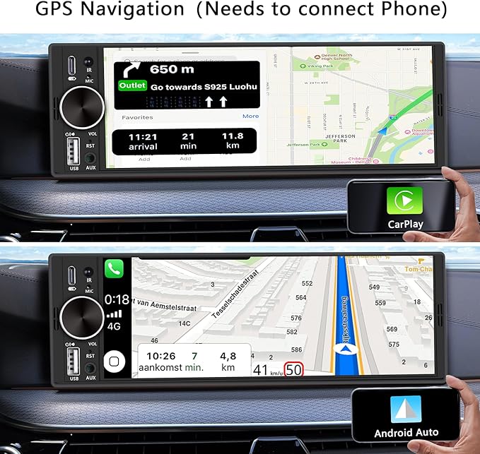 LSLYA Single Din Radio, Touchscreen Car Stereo for Wireless Apple Carplay,Android Auto, Radio para Carro with FM/USB/Mirror Link/Rear Camera/Car Steering Wheel Controller/Mirophone/Type-c/Aux