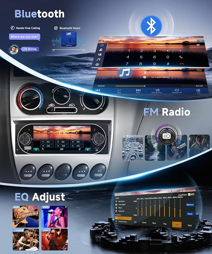 Single Din Car Stereo with Wireless A-pple Carplay Android Auto, 5.1" Incell Touch Screen Car Radio 1 Din with Backup Camera Car Audio Receiver, Support Mirror Link Bluetooth FM USB EQ SWC