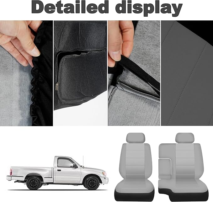 60/40 Split Bench Seat Covers for Toyota Tacoma 1995 1996 1997 1998 1999 2000 Heavy Duty Cloth Protector Interior Accessories with Console Covers，Waterproof & Machine Washable,Silver