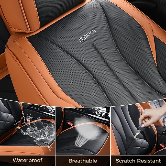 FLORICH Seat Cover, Car Seat Covers Full Set, Waterproof Leather Car Seat Protector 5 Seats, Front and Rear Seat Covers for Cars, Automotive Seat Covers Protector Fit for Most Cars Trucks SUV