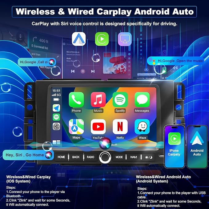 5GWifi Upgrade Radio for Chevy Silverado 1500/2500/3500 2007-2013, Express Van 1500/2500/3500 2013-2025, GMC Yukon Acadia 2007-2012, 7" Touch Screen Stereo Wireless Carplay Android Auto GPS FM Camera