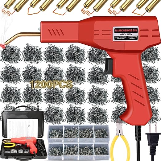 Plastic Welder, 1200PCS Staples, Plastic Welding Kit, Must Have for DIYers, Instant On/Off, Welder Kit, Bumper Repair, Portable Toolbox (Red)