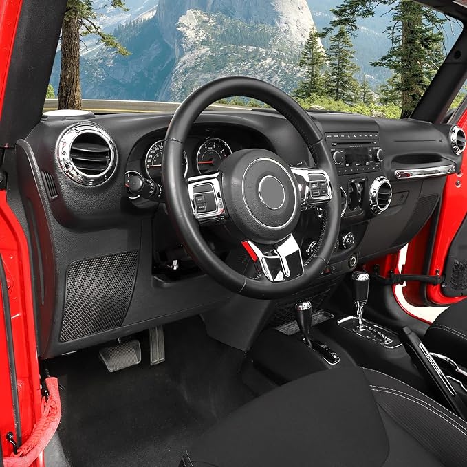 Hoolcar Steering Wheel Cover Gear Shift Panel Trim Cover Water Cup Holder Cover Kit Interior Accessories Kit Fit for Jeep Wrangler JK JKU 2011-2018, 4-Door, Chrome