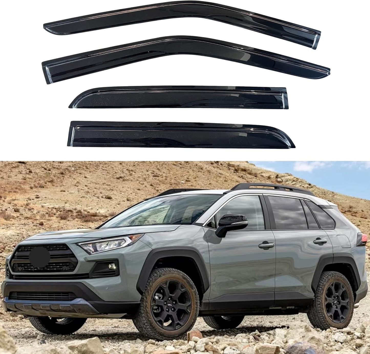 KPY Window Visor Compatible with Toyota RAV4 2019-2024, 4PC Rain Guard Side Window Vent Deflectors Tape-On Mugen Style, 2019 2020 2021 2022 2023 2024