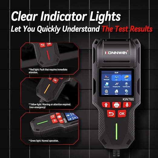 KONNWEI Car Battery Tester with Printer, 12V 24V Automotive Battery Load Tester 10-2000CCA, Cranking and Charging Test Battery Analyzer Alternator Tester for Car Truck Motorcycle (Paper Included)
