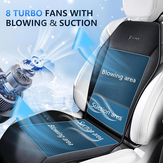Cooling Seat Covers with 8 Powerful Turbo Fans, Ventilated Car Seat Cushion 3-Speed Adjustable, Breathable Summer Cooling Pad for Car SUV Truck Van, Universal 12V-24V Fit for Driver & Passenger Seats