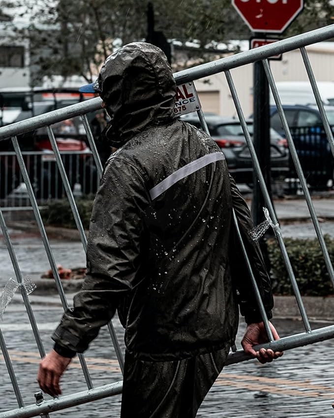 iCreek Rain Suit Waterproof Jacket and Pants Hi Vis Raincoat for Men and Women Reflective Outdoor for All-Sport Work