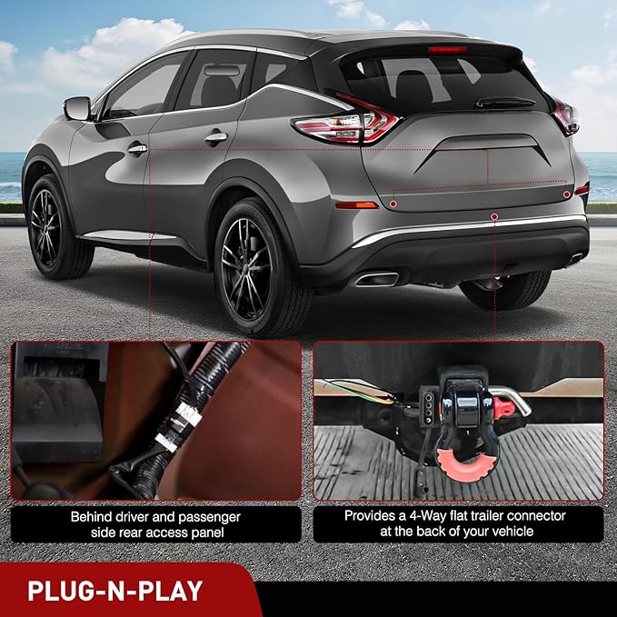 Nilight 4 Pin Trailer Wiring Harness Kit 56267 Vehicle Standard 4 Way Connector Custom for 2015 2016 2017 2018 2019 2020 2021 2022 2023 2024 Nissan Murano Simple Fit Tow Hitch Harness