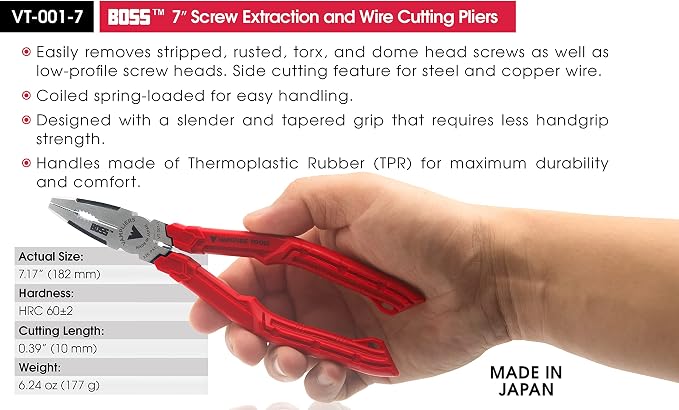 VAMPLIERS 2-PC Screw Extraction Pliers Set: 6.25" BRUTE Black Oxide Finish + 7" BOSS Stripped Screw Removal Pliers. Made in Japan.