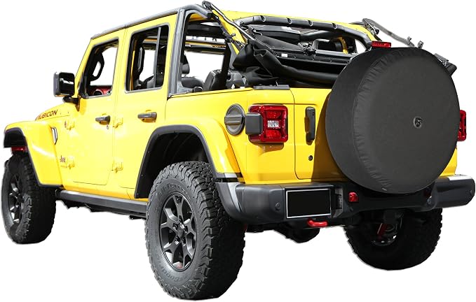 Boomerang - 33" Soft JL Tire Cover for Jeep Wrangler JL (with back-up camera) - Rubicon (2018-2024) - Black Denim Vinyl - Integrated Camera Hood