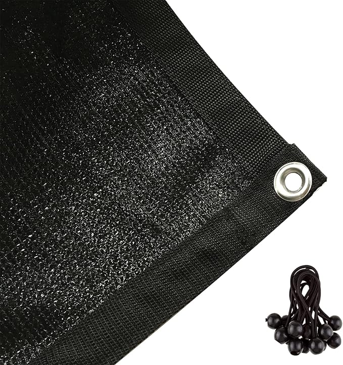 Shatex 90% Shade Cloth 10x16ft Hanging-up Sunblock Shade Panel, Black, 12 Bungee Balls