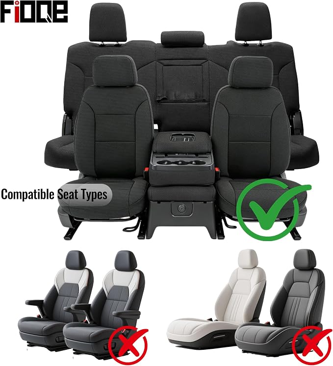 Thickened Composite Fabric Front & Rear Seat Covers for Chevy Silverado GMC Sierra 1500 Crew Cab 2019-2026 Durable Cloth Composite Foam with Headrest and Console Covers- Black