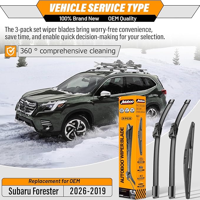 AUTOBOO 26"+17" Windshield Wipers with 14" Rear Wiper Blade Replacement for Subaru Forester 2019 2020 2021 2022 2023 2024 2025-2026 -Original Factory Quality (Pack of 3)