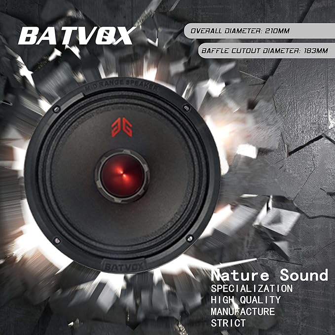 MX80E2 Loudspeaker 8 Inch Midrange 640 Watts 4 Ohms Red Bullet, Premium Quality Audio Door Speakers for Car or Truck Stereo Sound System, Black (2 Speakers)