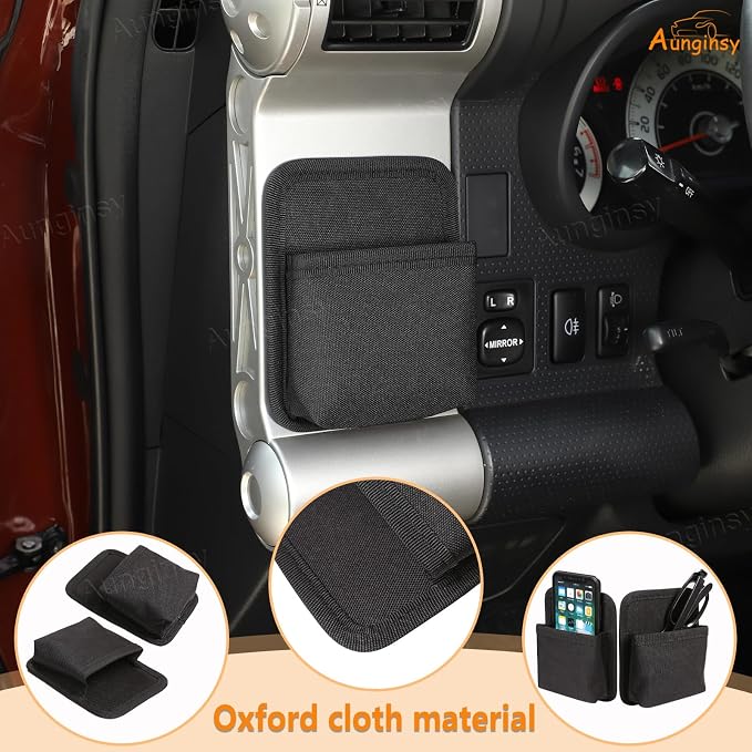 2Pcs Dashboard Side Air Vent Outlet Storage Bag Compatible with Toyota FJ Cruiser 2007-2021, Center Console Multifunction Organizer Tray Pouch Box for Phone/Coin/Key/Card Storage Expansion Accessories