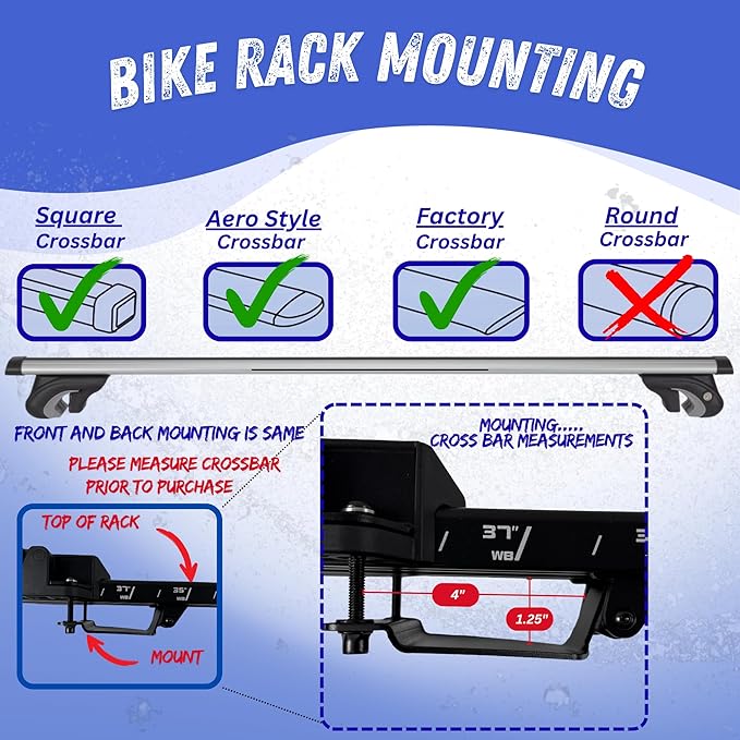 Heavy Duty Car Roof Bike Rack: Collapsible Bicycle Carrier with Tire Support Arches, Fits Cross Bars for Kids to Pro Use, Ideal for Car, Van, or Truck Roofs.