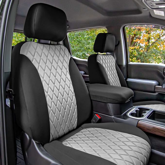 FH Group Custom Fit Car Seat Covers Specifically Made for 2019-2023 GMC Sierra 1500 2500HD 3500HD SLE | Base - Ultraflex Neoprene Water Resistant Automotive Seat Covers- Front Set Gray