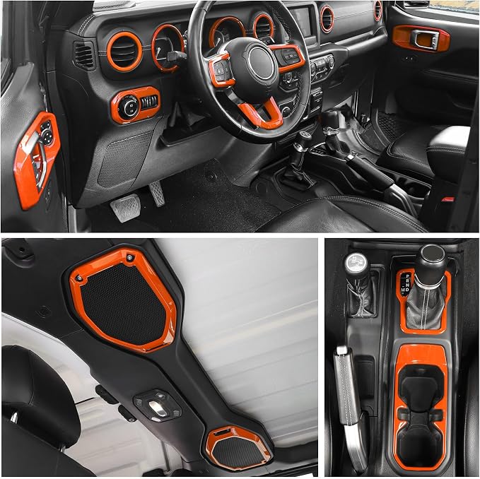RT-TCZ for Wrangler JL Orange Interior Trim Kit for Jeep Wrangler JL JLU 2018-2023 for Gladiator JT 2020-2023 Orange Interior Accessories 23pcs