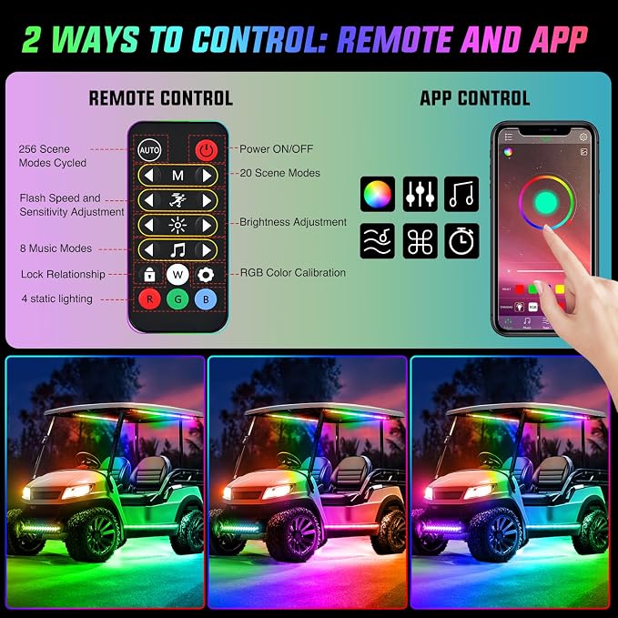 Nilight 6PCS Golf Cart Underbody Light Kit with Canopy Lights Dream Color Multi-Mode Neon Accent Lighting APP Remote Control Sound Active Music Sync IP67 Waterproof 12V-66V for EZGO Yamaha Club Car