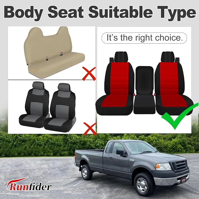 Custom 40/20/40 Split Bench Seat Covers for Ford F150 XL/Standard Cab 2004 2005 2006 2007 2008 Heavy Duty Cloth Protector Interior Accessories，Waterproof & Machine Washable - Red