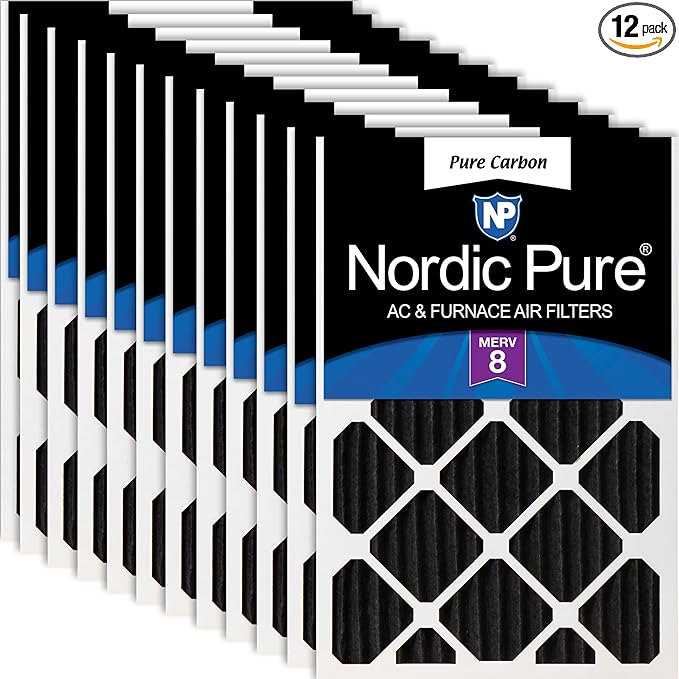 Nordic Pure 14x20x2 (Actual Size: 13 1/2 x 19 1/2 x 1 3/4) Pure Carbon Pleated Odor Reduction MERV 8 Furnace Filters 12 Pack
