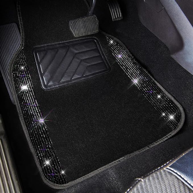 CAR PASS 30 PCS Bling Car Accessories Set for Women, Bling Steering Wheel Covers 15 Inch, Shining Rhinestone License Plate Frame, Sparkly Diamond Phone Holder, Car Mats Full Set, Black