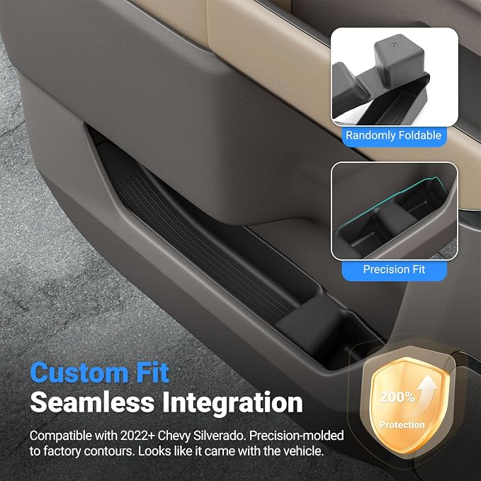 4PCS Door Side Storage Box Compatible with 2022-2026 Chevy Silverado GMC Sierra Crew Cab Door Handle Phone Pocket Tray Insert Organizer Replacement for 2022-2026 Chevy Silverado Accessories
